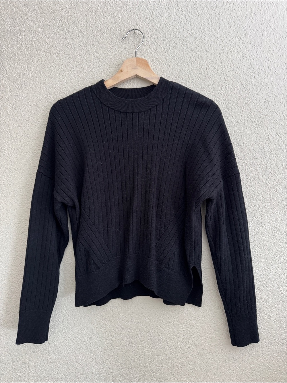 Black Ribbed Crewneck Sweater